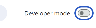 The Developer mode switch, highlighted, from the top right of Chrome's Extensions page.